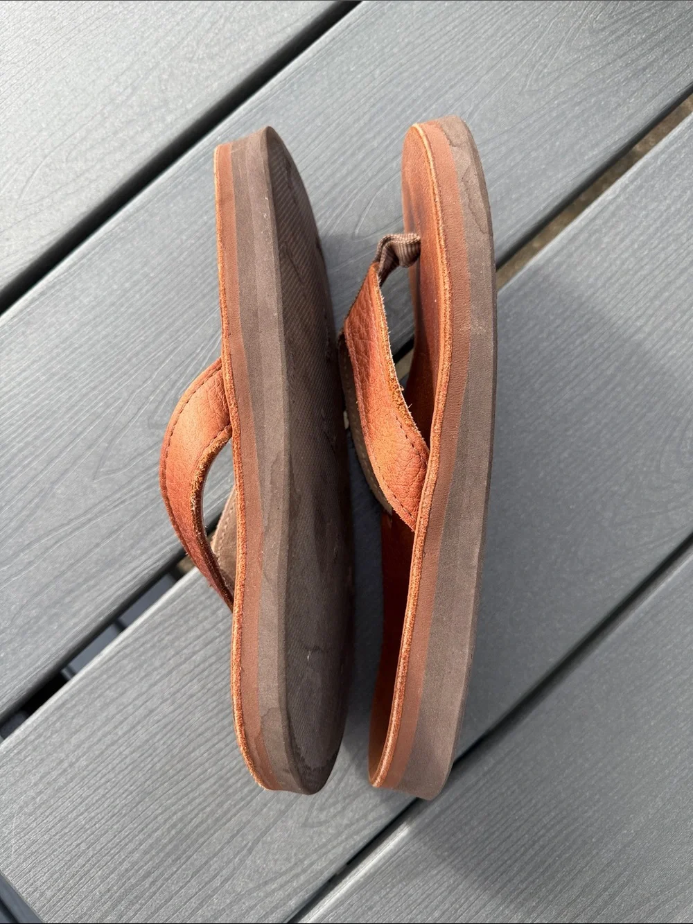 Men's Brown Leather Flip-Flop Sandals Vibram Soles